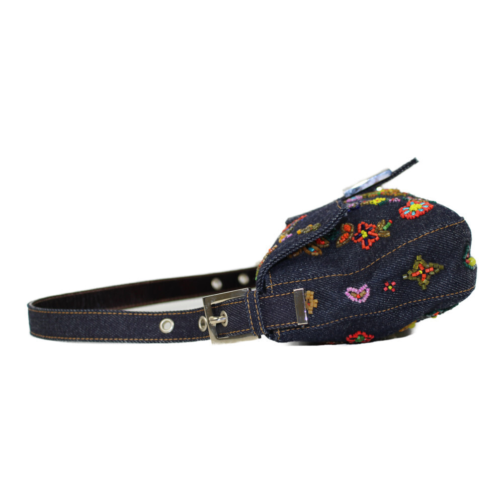 Fendi Navy Blue Mamma Bucket Multicolor Beaded Bag Shoulder Denim - Picture 4 of 7
